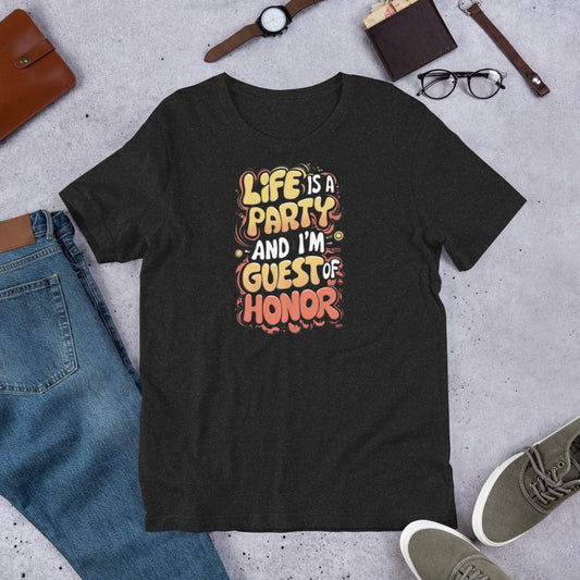 Padres Mágicos Jaspeado negro / S Camiseta Divertida "Life is a Party and I'm Guest of Honor" - Diseño Retro