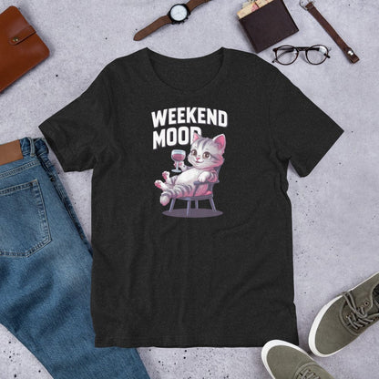 Padres Mágicos Jaspeado negro / S Camiseta "Gato Fin de Semana" de algodón suave - Para los que disfrutan de la relajación y el buen humor