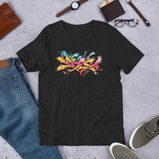 Padres Mágicos Jaspeado negro / S Camiseta "Grafiti Multicolor" - Arte Urbano Impactante