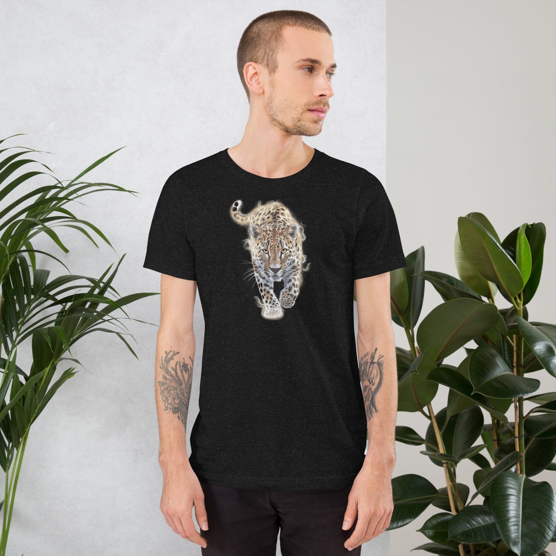 Padres Mágicos Jaspeado negro / S Camiseta "Leopardo Cazador" de algodón suave - Para los amantes de la vida salvaje y la aventura