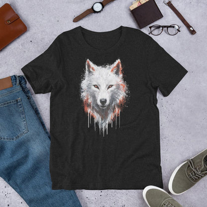 Padres Mágicos Jaspeado negro / S Camiseta "Lobo Blanco" de algodón suave - Para amantes de la naturaleza salvaje