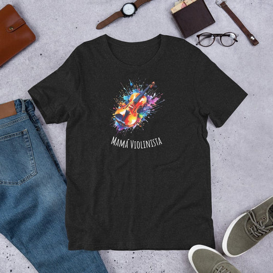 Padres Mágicos Jaspeado negro / S Camiseta Mamá Violinista - Estilo Musical y Colorido para Amantes del Violín