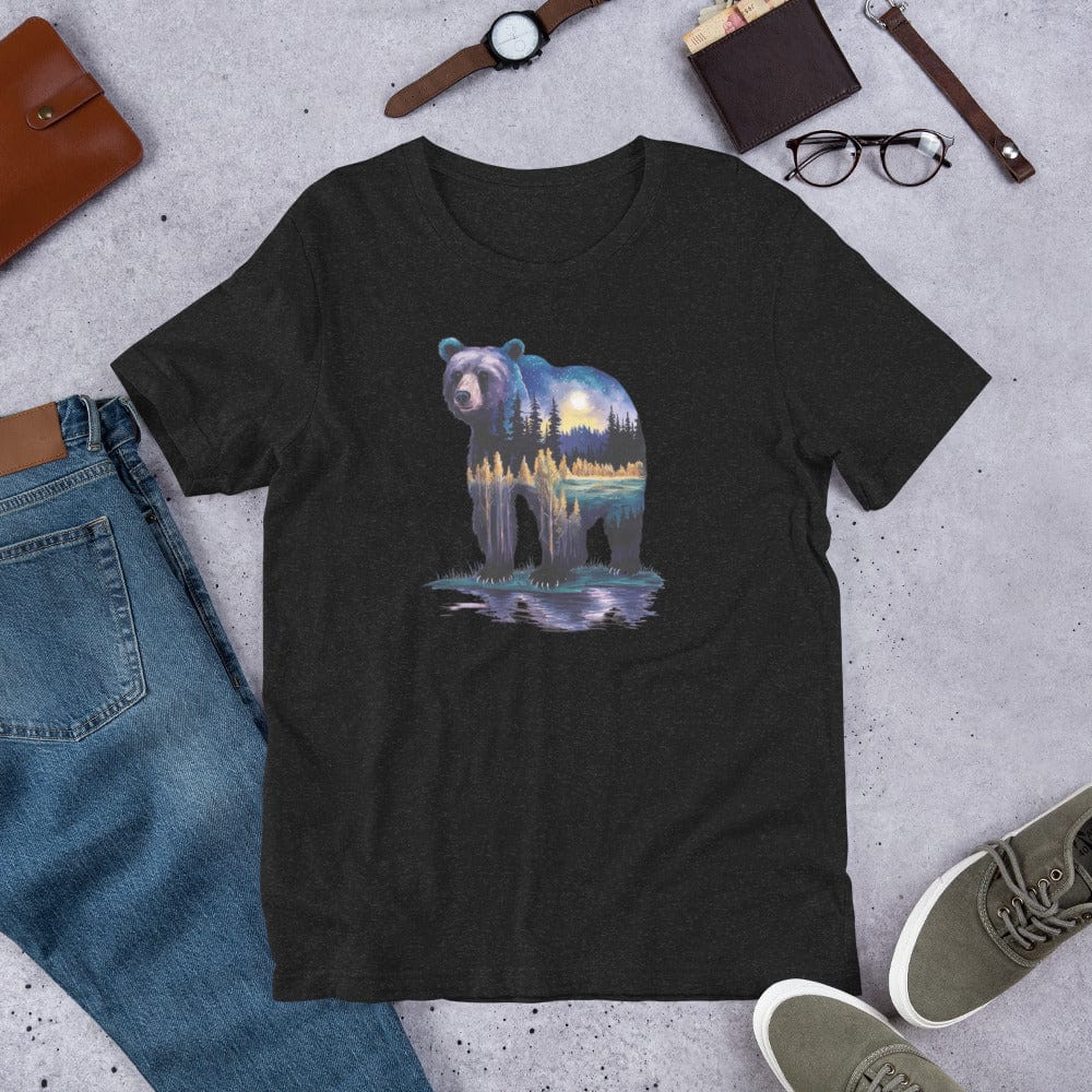 Padres Mágicos Jaspeado negro / S Camiseta "Oso Paisaje Nocturno" - Diseño Artístico