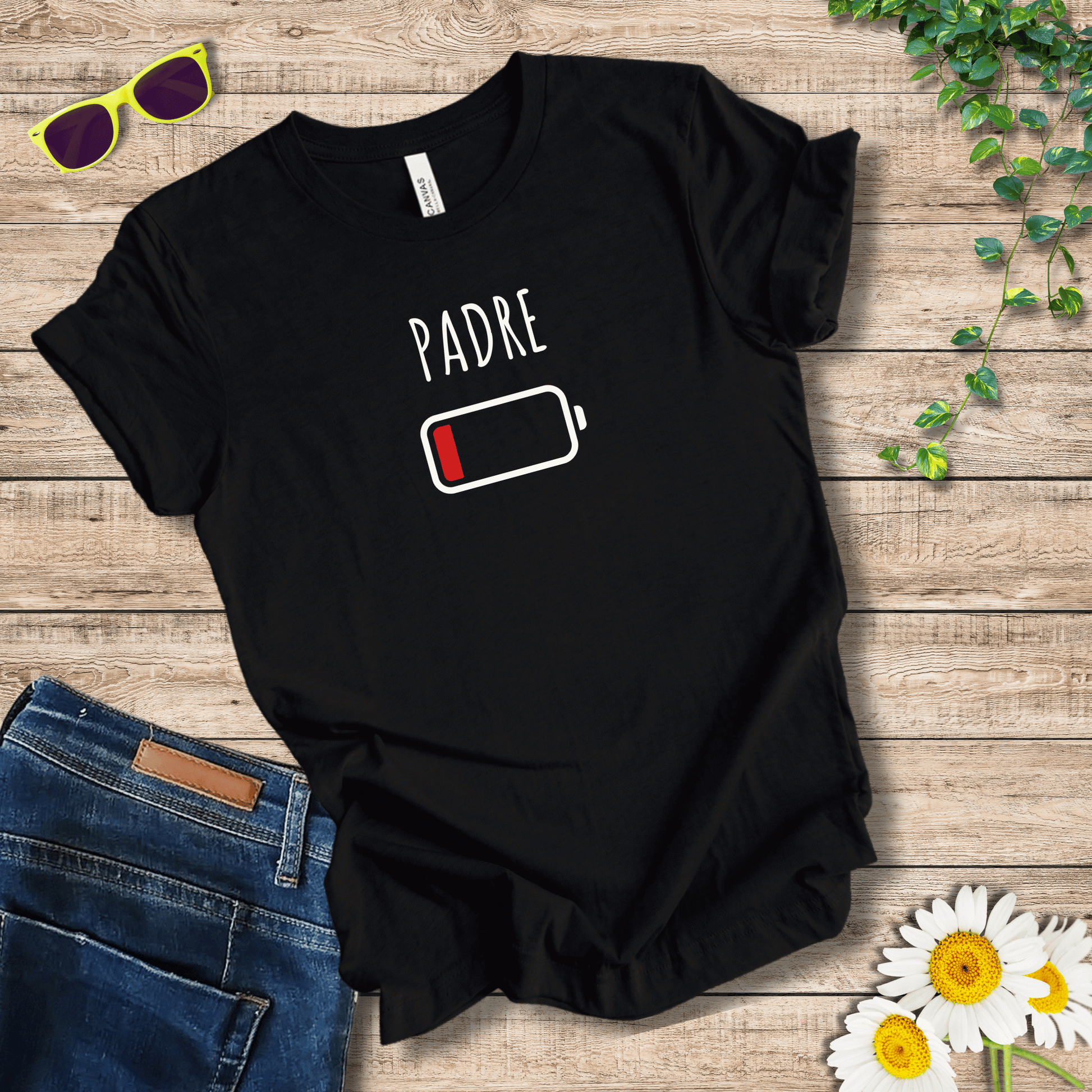 Padres Mágicos Jaspeado negro / S Camiseta Padre Batería Baja - Regalo Divertido para Padres