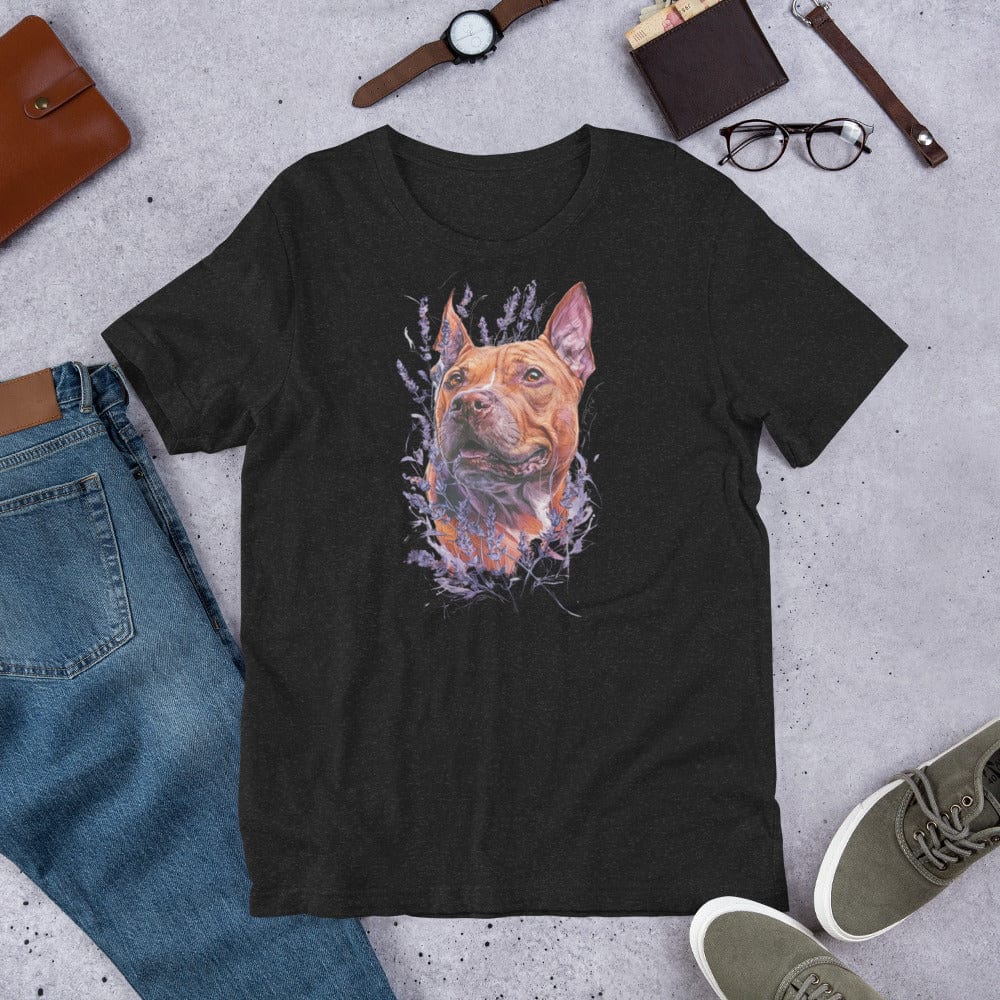 Padres Mágicos Jaspeado negro / S Camiseta "Perro en Lavanda" de algodón suave - Para amantes de los perros y la naturaleza