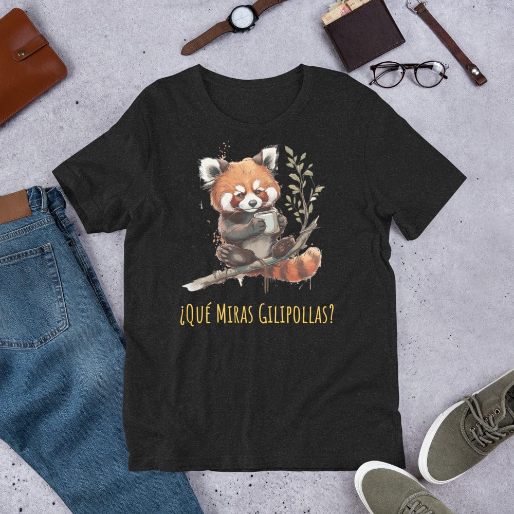 Padres Mágicos Jaspeado negro / S Camiseta "¿Qué Miras Gilipollas?" - Panda Rojo