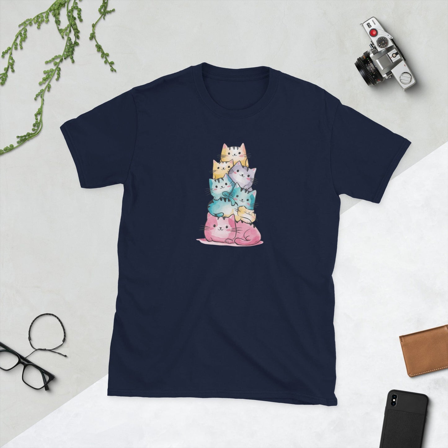 Padres Mágicos Marino / S Camiseta Gatos de Colores - Diseño Adorable y Divertido