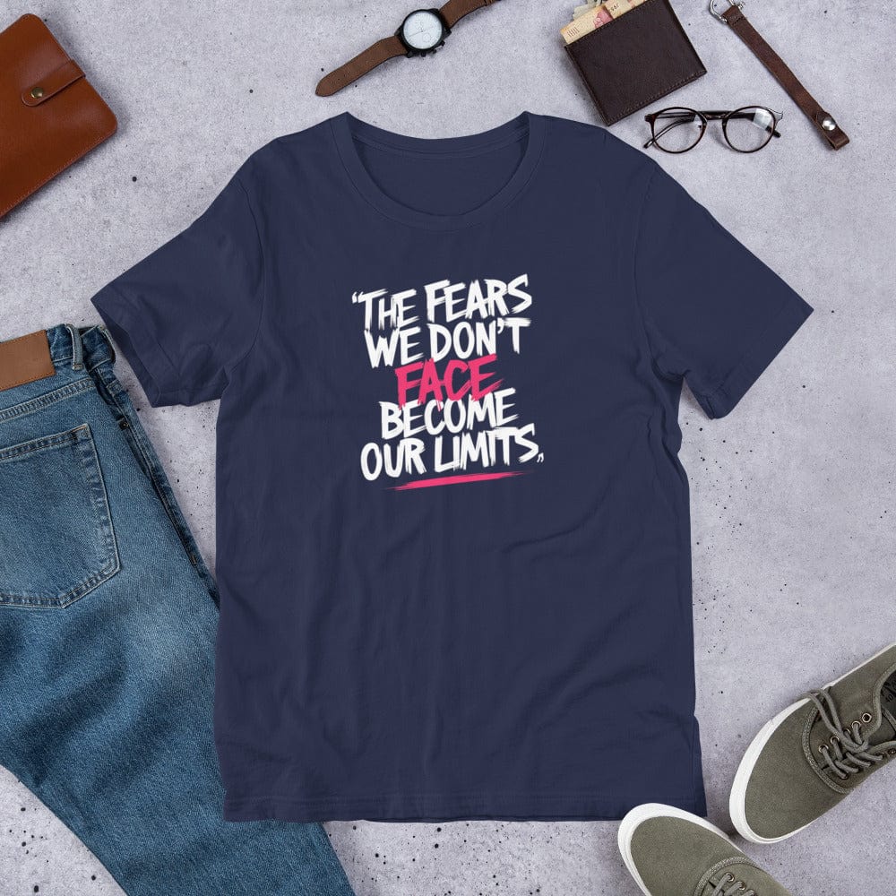 Padres Mágicos Marino / S Camiseta Inspiradora "The Fears We Don't Face Become Our Limits"