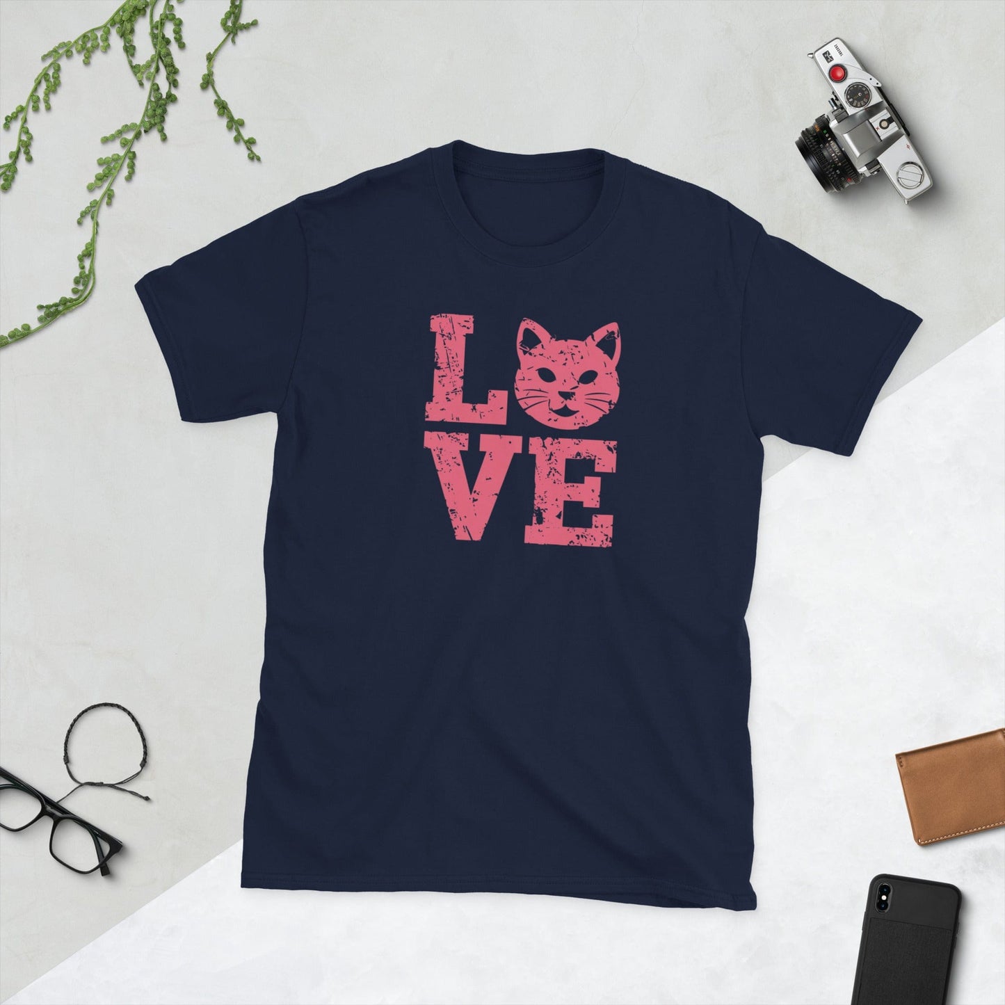 Padres Mágicos Marino / S Camiseta Love con Gato - Diseño Tierno y Minimalista