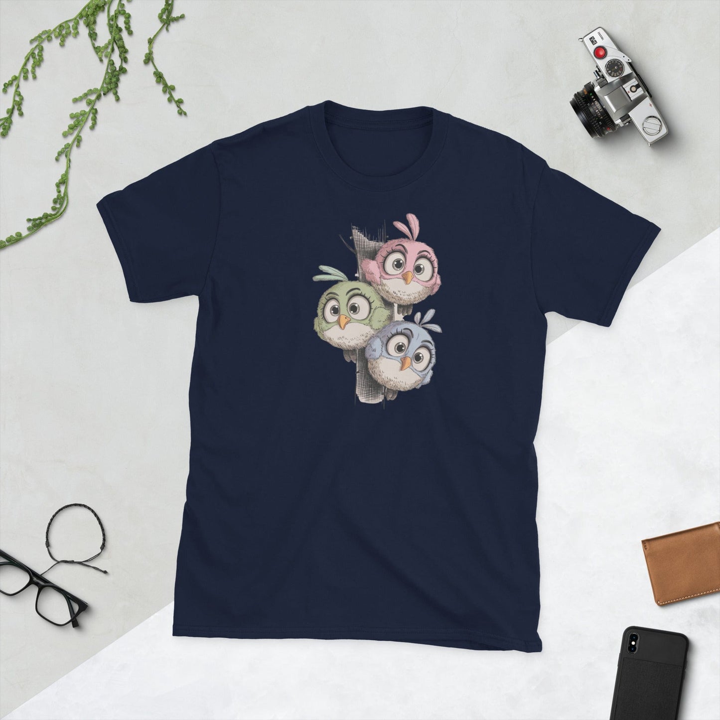 Padres Mágicos Marino / S Camiseta "Pajaritos de Colores" - 100% Algodón con Diseño Adorable