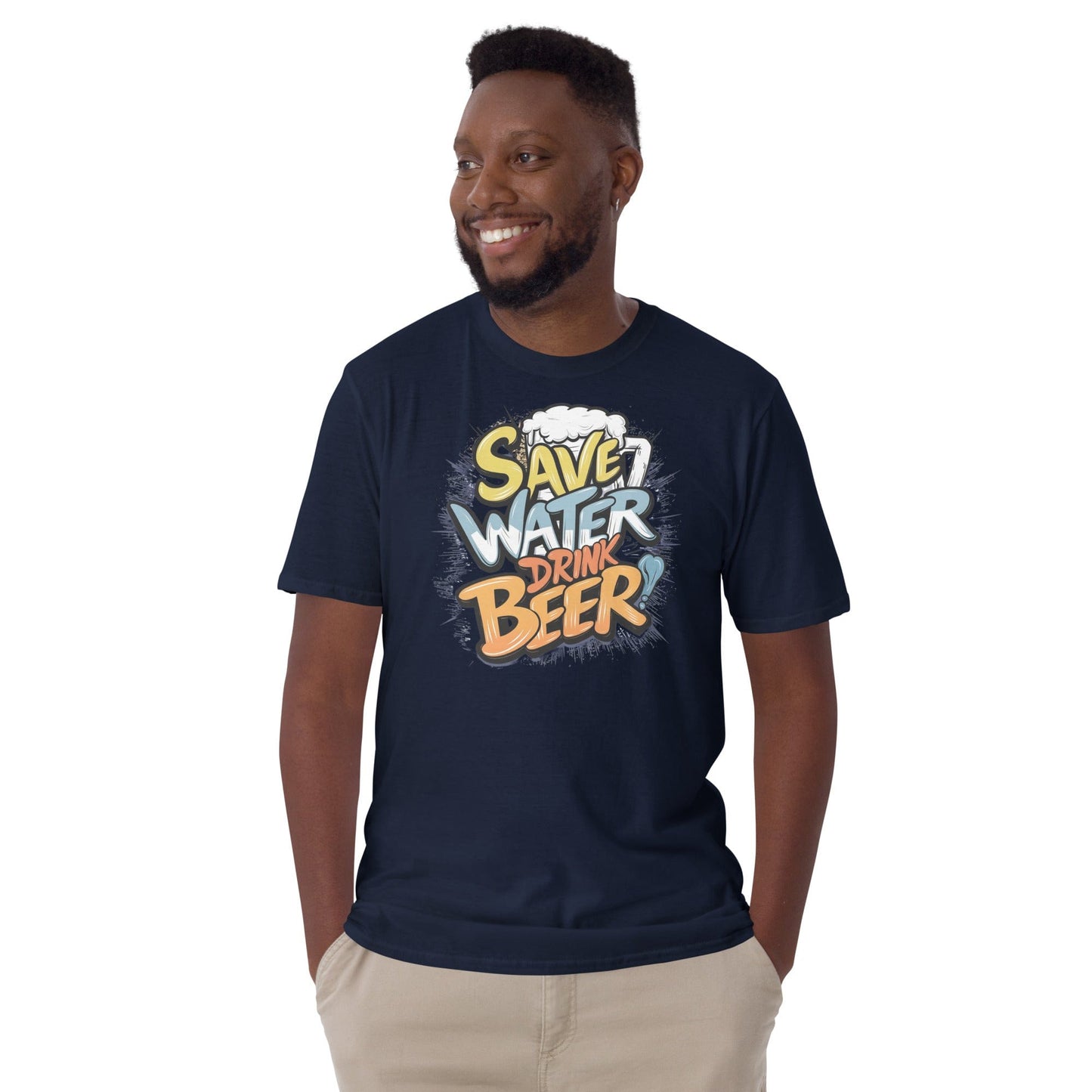 Padres Mágicos Marino / S Camiseta "Save Water Drink Beer" - 100% Algodón con Diseño Divertido