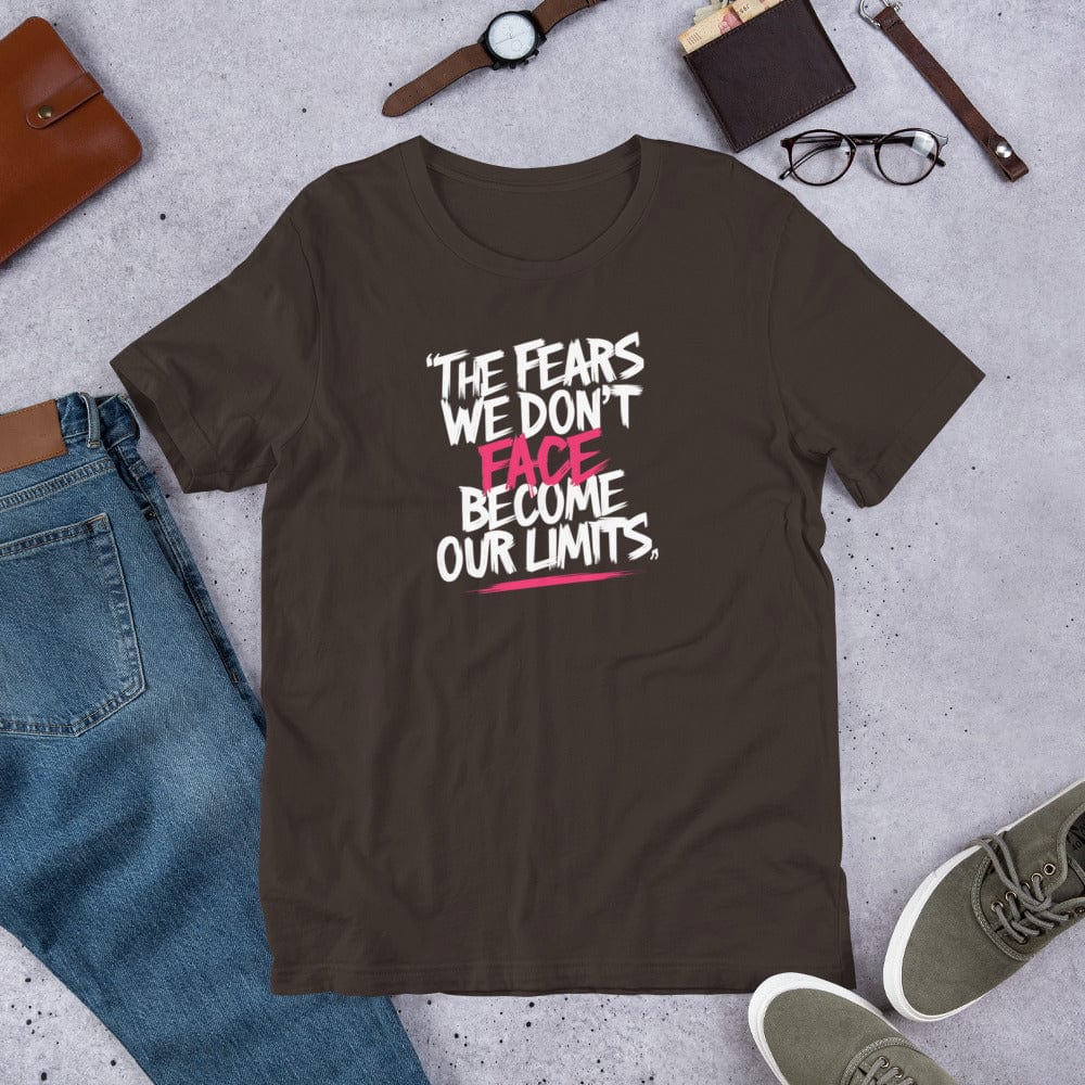 Padres Mágicos Marrón / S Camiseta Inspiradora "The Fears We Don't Face Become Our Limits"