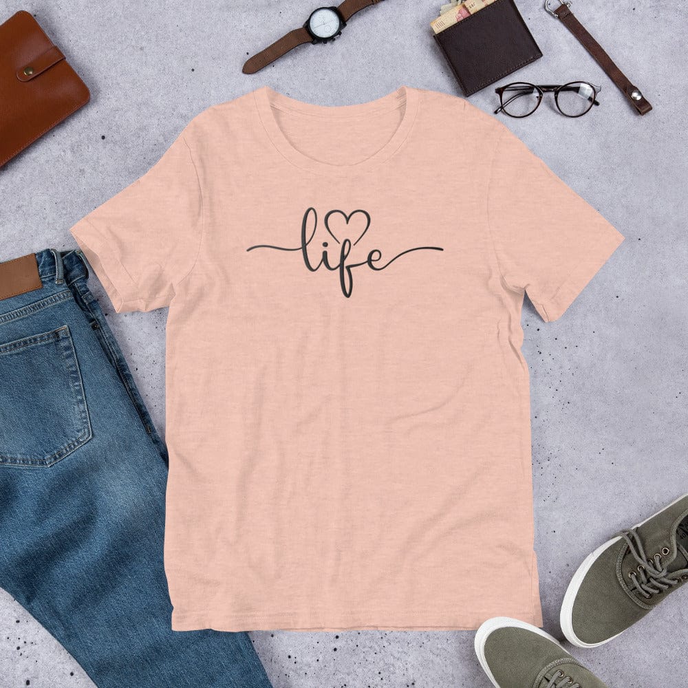 Padres Mágicos Melocotón prisma jaspeado / S Camiseta "Love Life" - Diseño Minimalista y Elegante