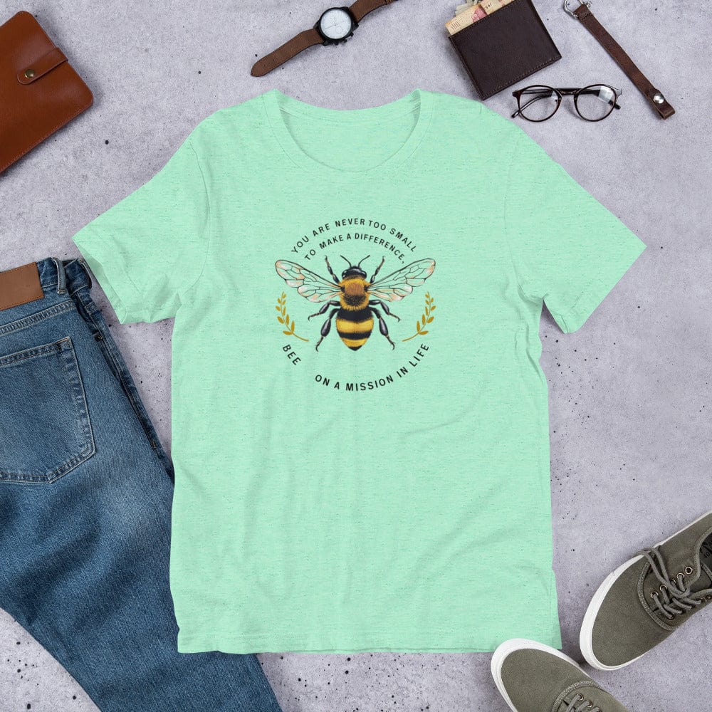 Padres Mágicos Menta jaspeado / S Camiseta "Abeja en Misión" de algodón suave - Para Inspiradores