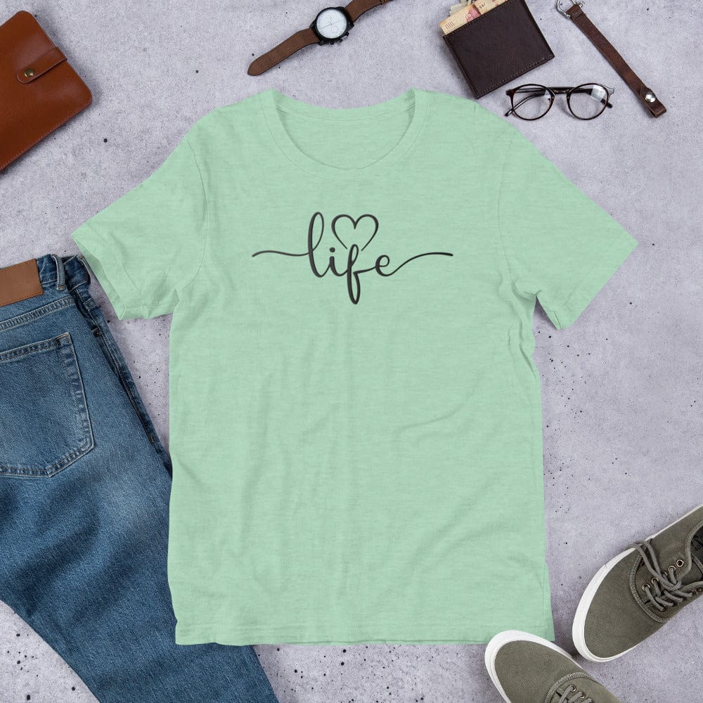 Padres Mágicos Menta prisma jaspeado / S Camiseta "Love Life" - Diseño Minimalista y Elegante