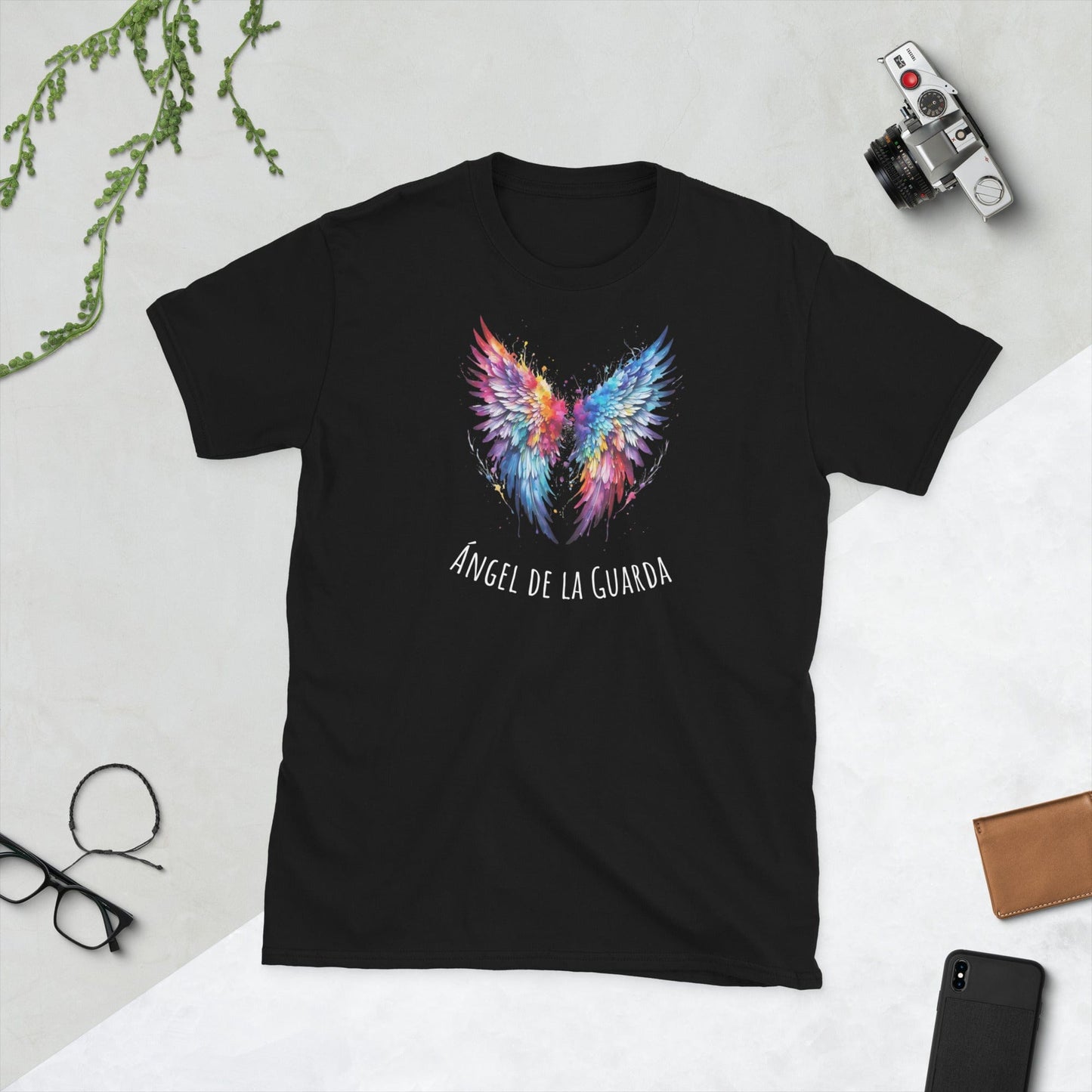 Padres Mágicos Negro / S Camiseta "Ángel de la Guarda" - Para Padres, Madres, Abuelos y Abuelas Protectores