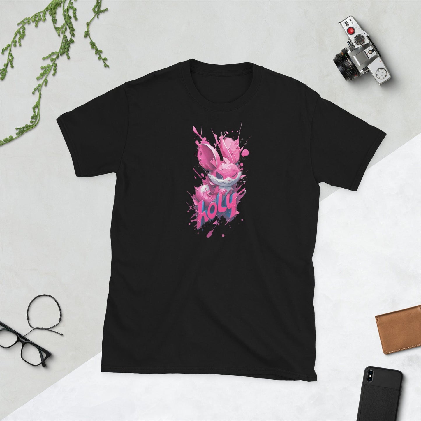 Padres Mágicos Negro / S Camiseta con Conejito Holy - Estilo Grafiti Colorido