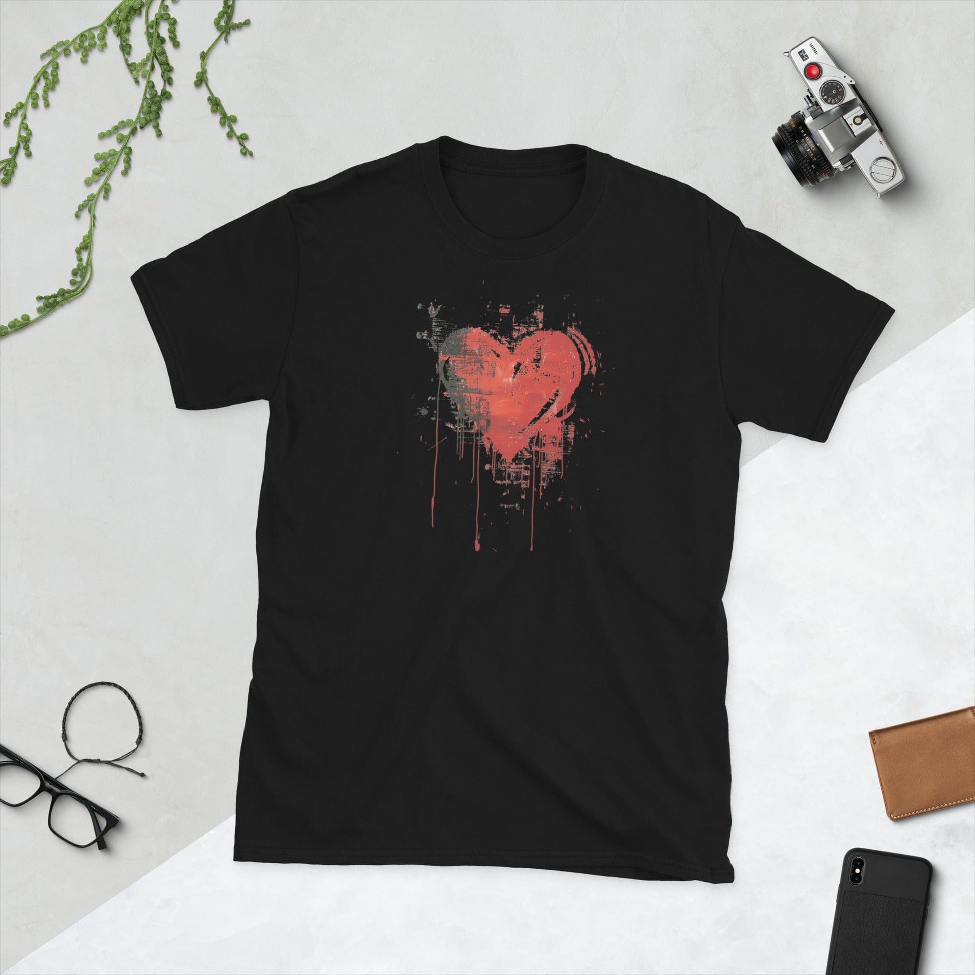 Padres Mágicos Negro / S Camiseta con Diseño de Corazón Artístico - Expresión de Amor y Arte