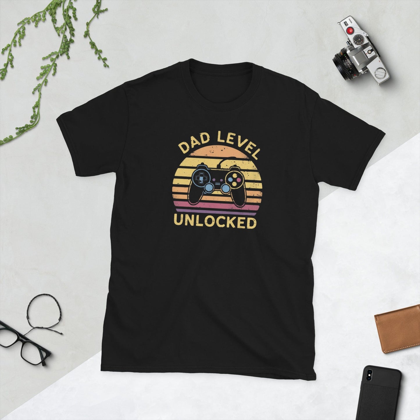 Padres Mágicos Negro / S Camiseta Dad Level Unlocked - Diseño Retro para Papás Gamers