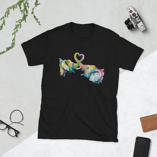 Padres Mágicos Negro / S Camiseta "Elefantes Amorosos" - 100% Algodón con Diseño Artístico