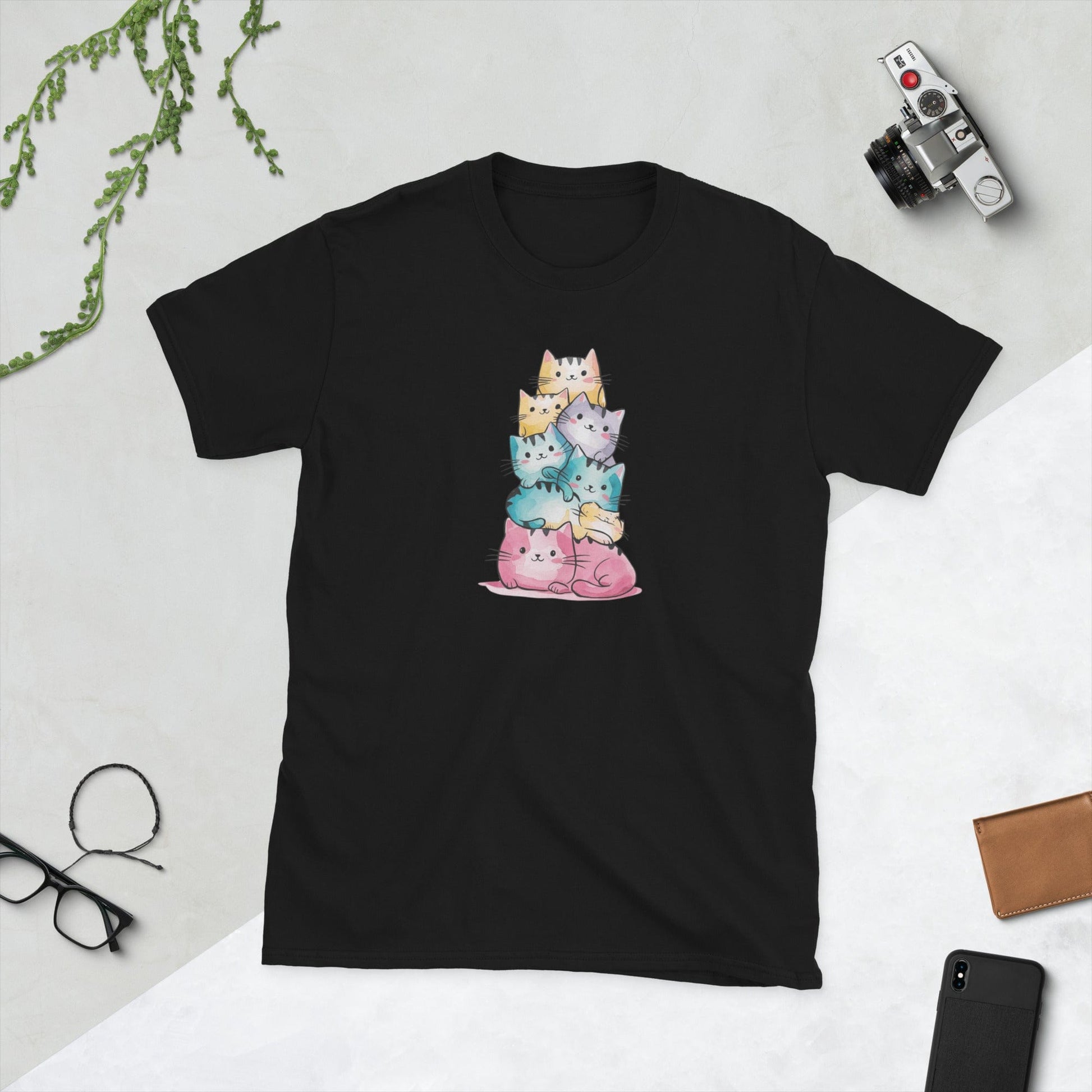 Padres Mágicos Negro / S Camiseta Gatos de Colores - Diseño Adorable y Divertido