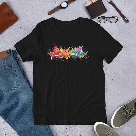 Padres Mágicos Negro / S Camiseta "Grafiti Explosión de Colores" - Arte Urbano que Deslumbra