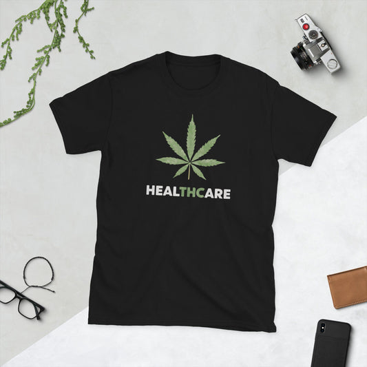 Padres Mágicos Negro / S Camiseta "Healthcare con THC" - 100% Algodón para Entusiastas de la Marihuana y el Humor