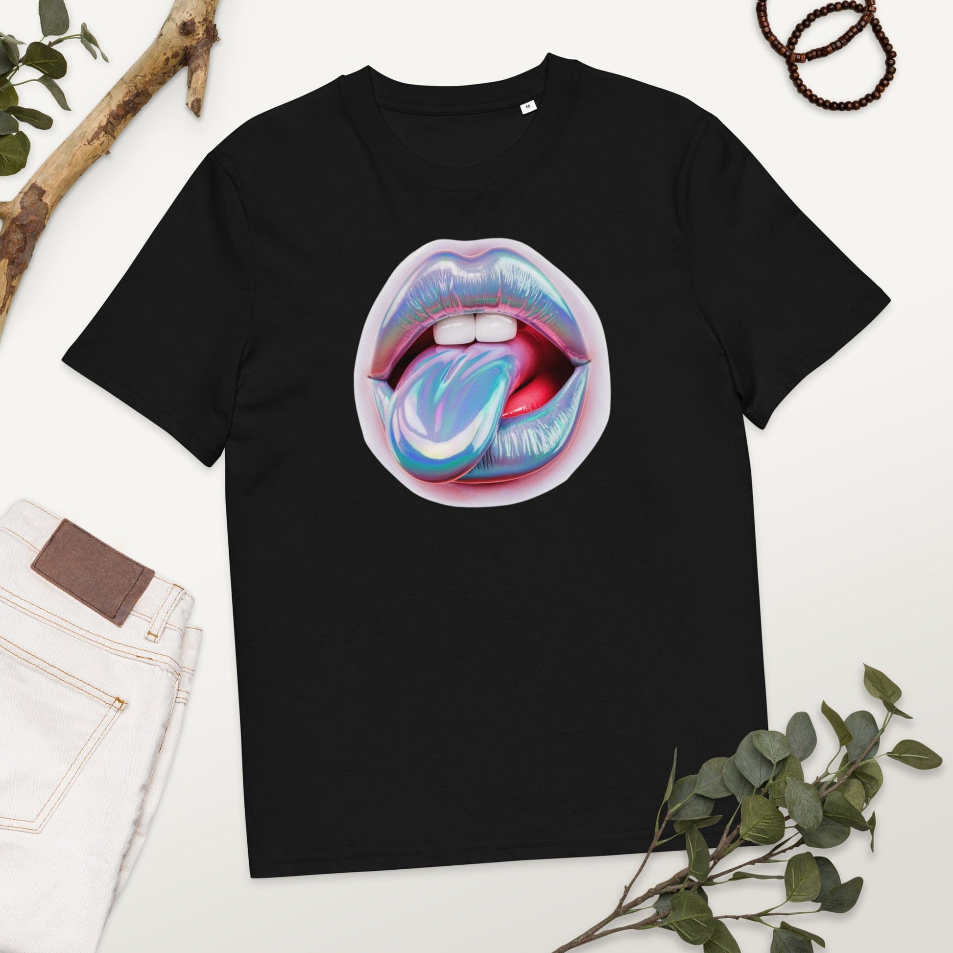 Padres Mágicos Negro / S Camiseta Labios Iridiscentes - Algodón Orgánico