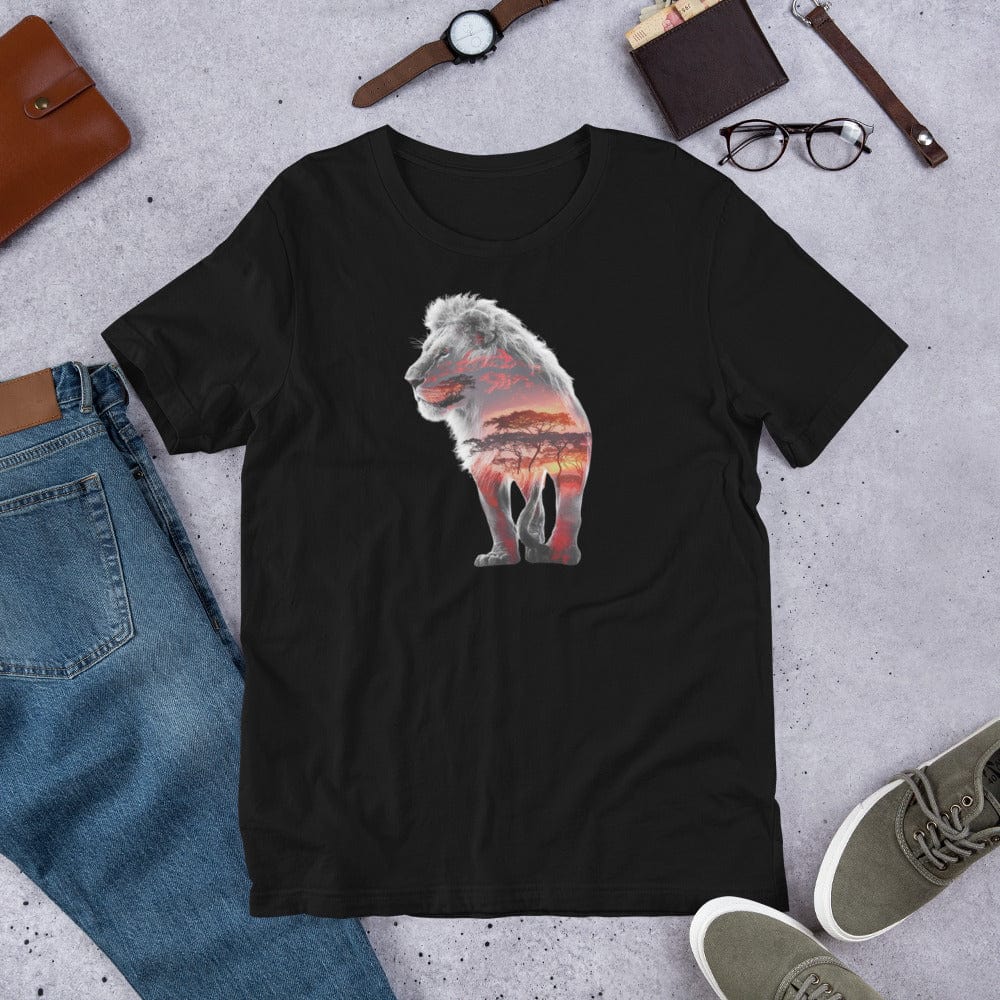 Padres Mágicos Negro / S Camiseta "León al Atardecer" - Diseño Artístico y Majestuoso