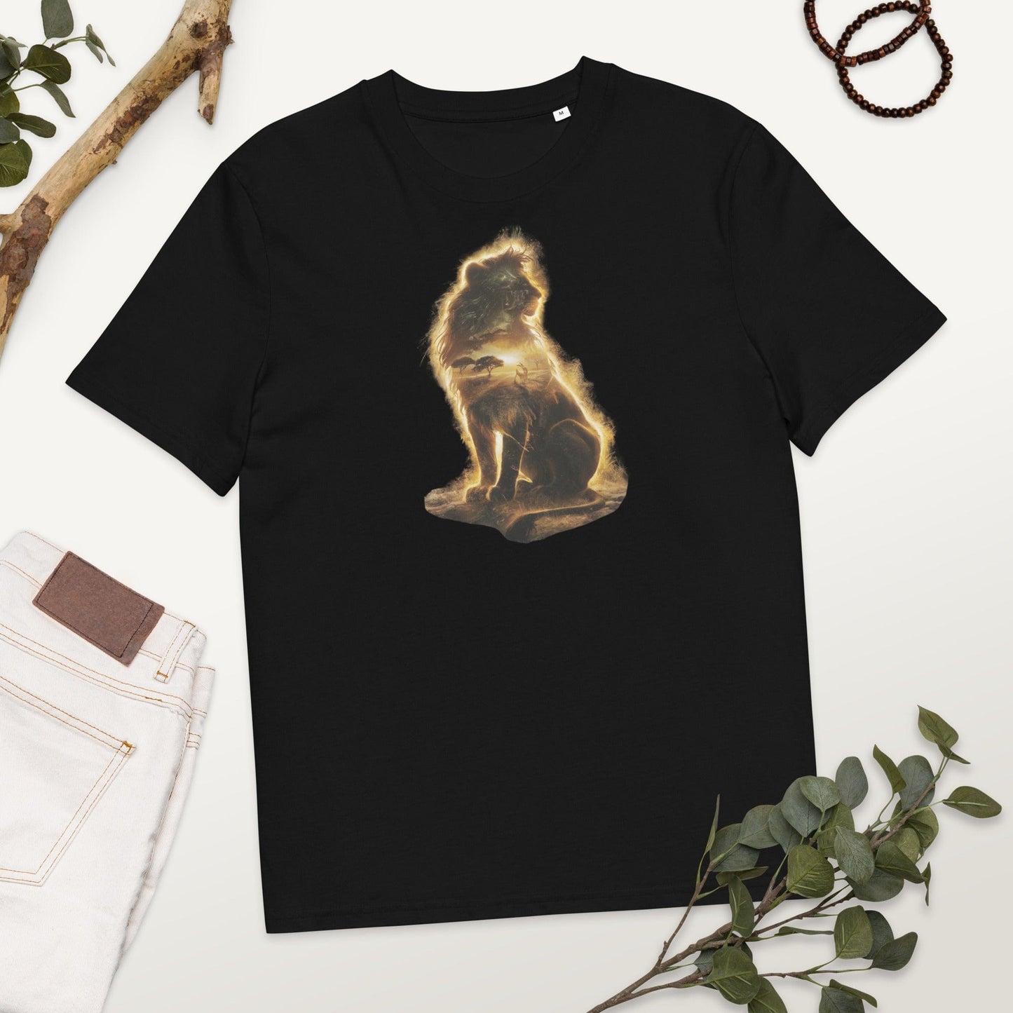 Padres Mágicos Negro / S Camiseta "León del Safari Dorado" 100% Algodón Orgánico