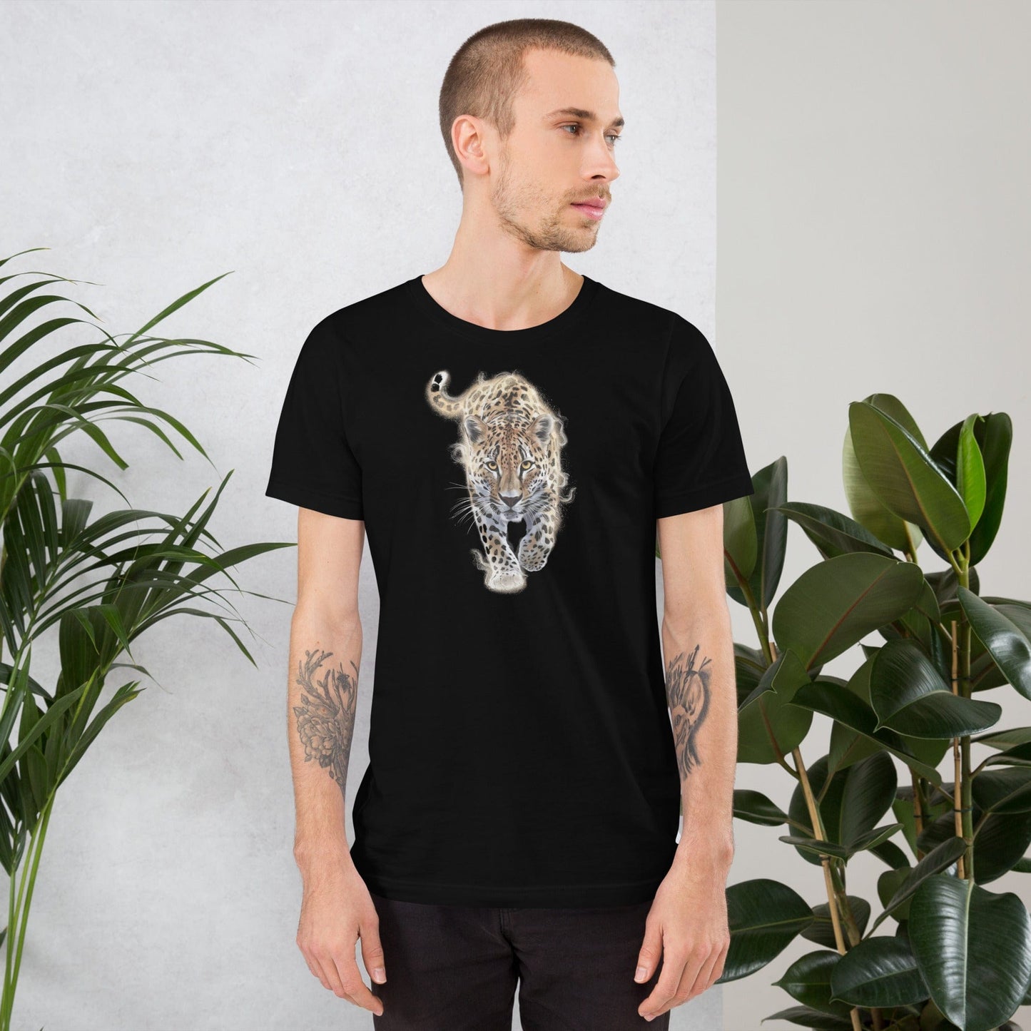 Padres Mágicos Negro / S Camiseta "Leopardo Cazador" de algodón suave - Para los amantes de la vida salvaje y la aventura