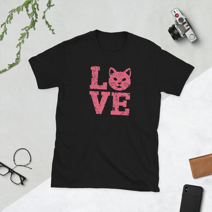 Padres Mágicos Negro / S Camiseta Love con Gato - Diseño Tierno y Minimalista