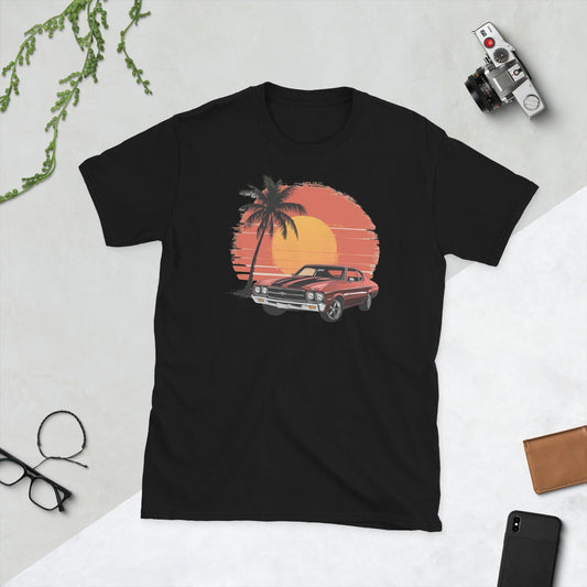 Padres Mágicos Negro / S Camiseta Muscle Car con Palmera - Diseño Retro para Amantes de los Coches