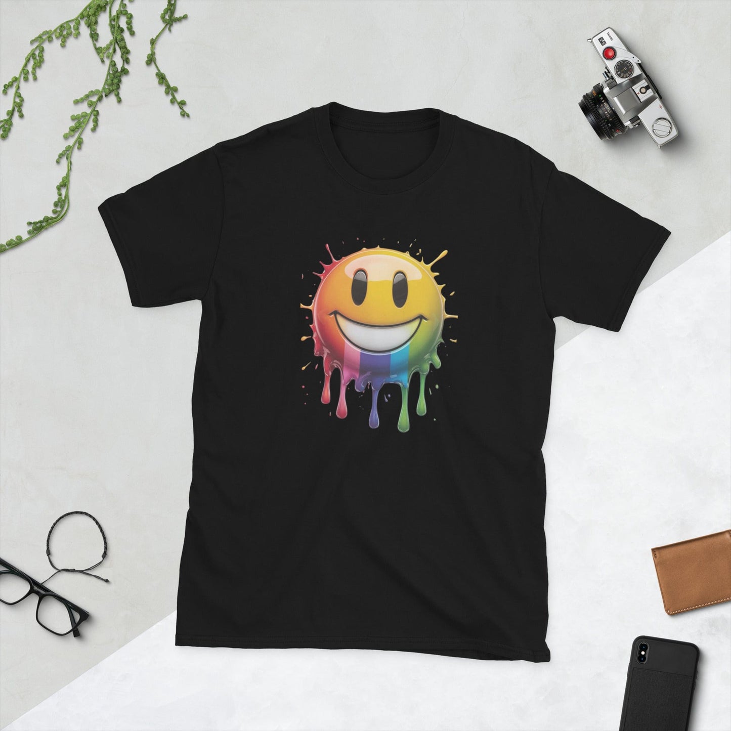 Padres Mágicos Negro / S Camiseta Smiley Arcoíris - Diseño Colorido y Alegre