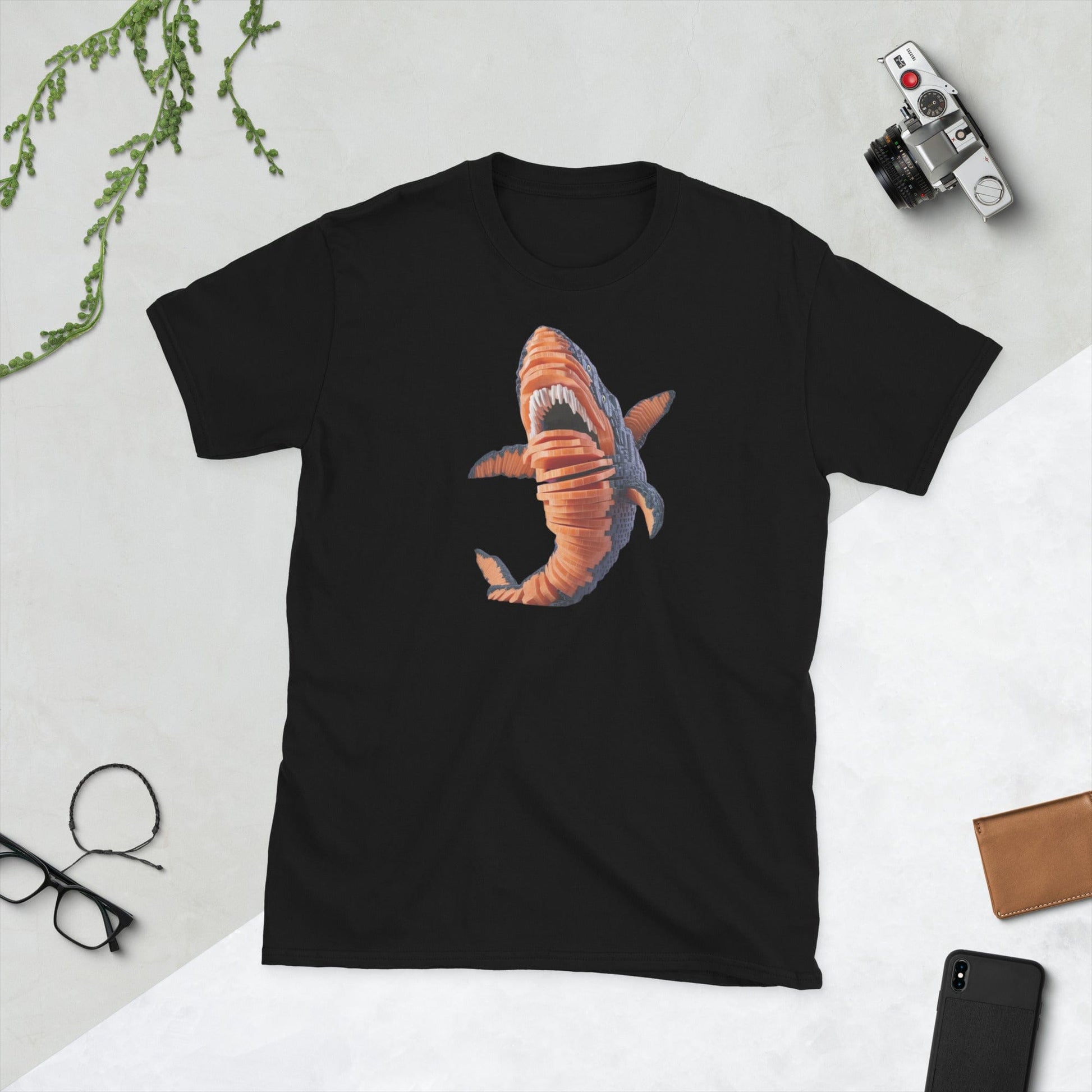 Padres Mágicos Negro / S Camiseta "Tiburón Zanahorias" - 100% Algodón para Amantes de Diseños Únicos