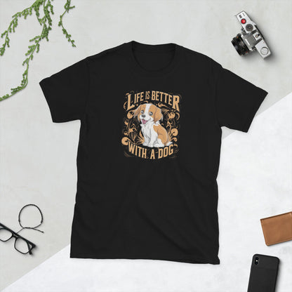 Padres Mágicos Negro / S Camiseta "Vida Mejor con un Perro" - 100% Algodón para Amantes de los Perros