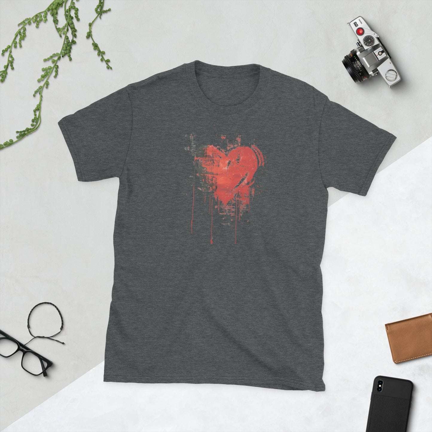 Padres Mágicos Oscuro jaspeado / S Camiseta con Diseño de Corazón Artístico - Expresión de Amor y Arte