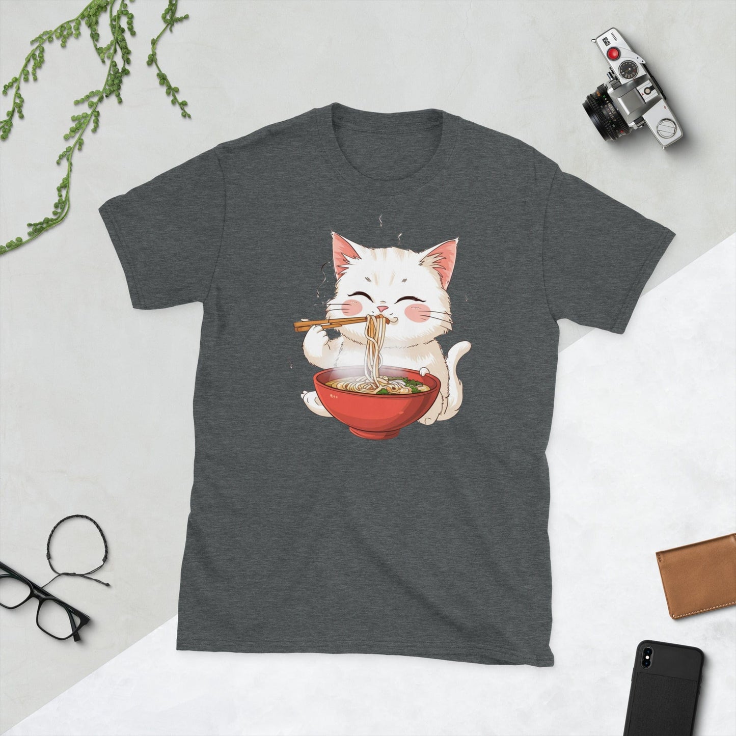 Padres Mágicos Oscuro jaspeado / S Camiseta "Gatito Ramen" - Arte Kawaii en 100% Algodón