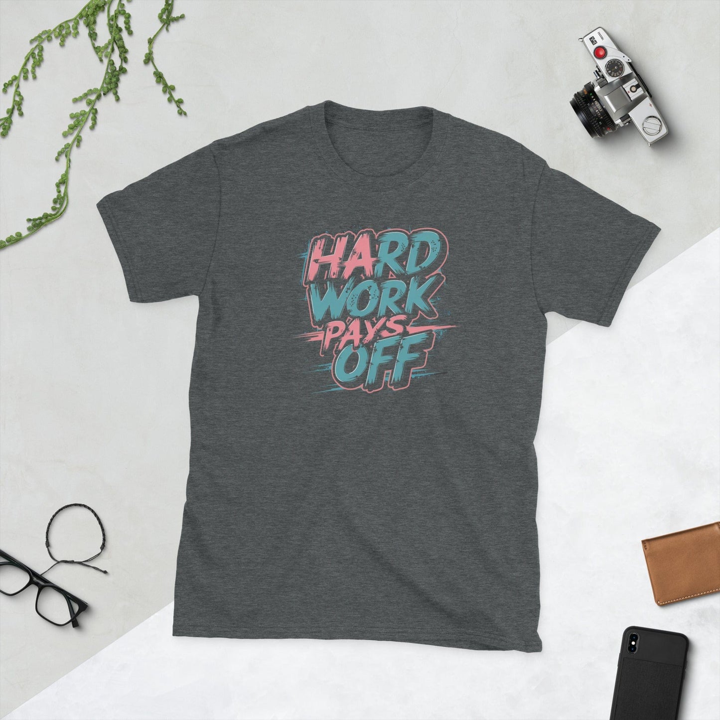 Padres Mágicos Oscuro jaspeado / S Camiseta Hard Work Pays Off - Diseño Motivacional y Energético