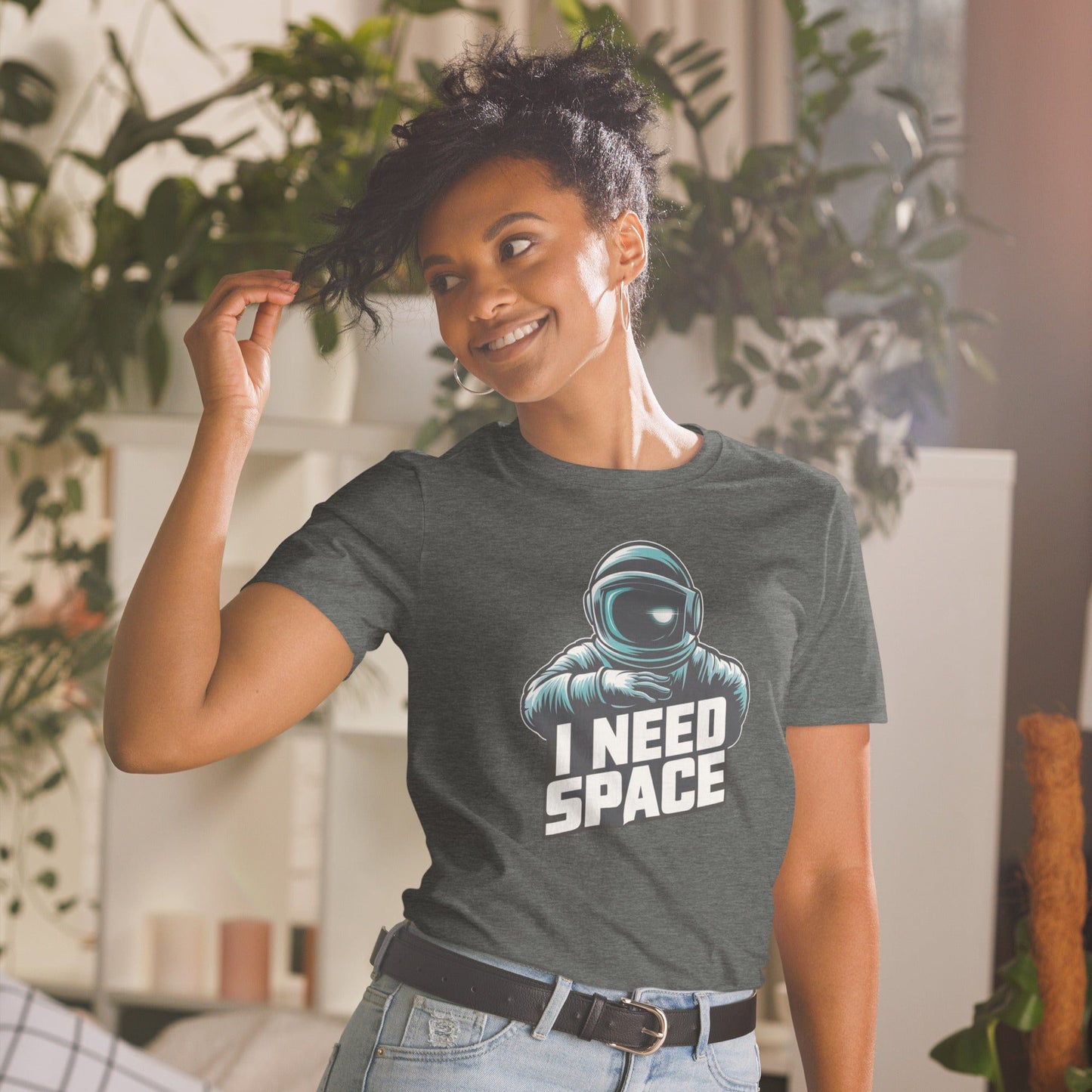 Padres Mágicos Oscuro jaspeado / S Camiseta "I Need Space" - 100% Algodón con Diseño de Astronauta