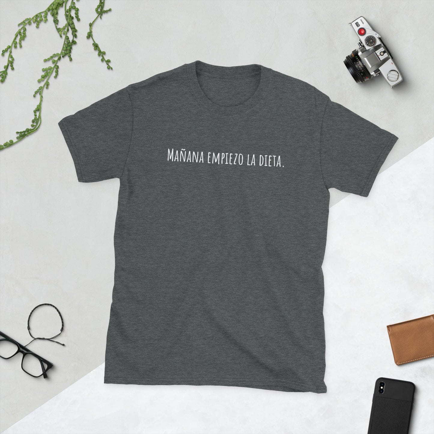 Padres Mágicos Oscuro jaspeado / S Camiseta "Mañana Empiezo la Dieta" - Diseño Divertido y Relatable