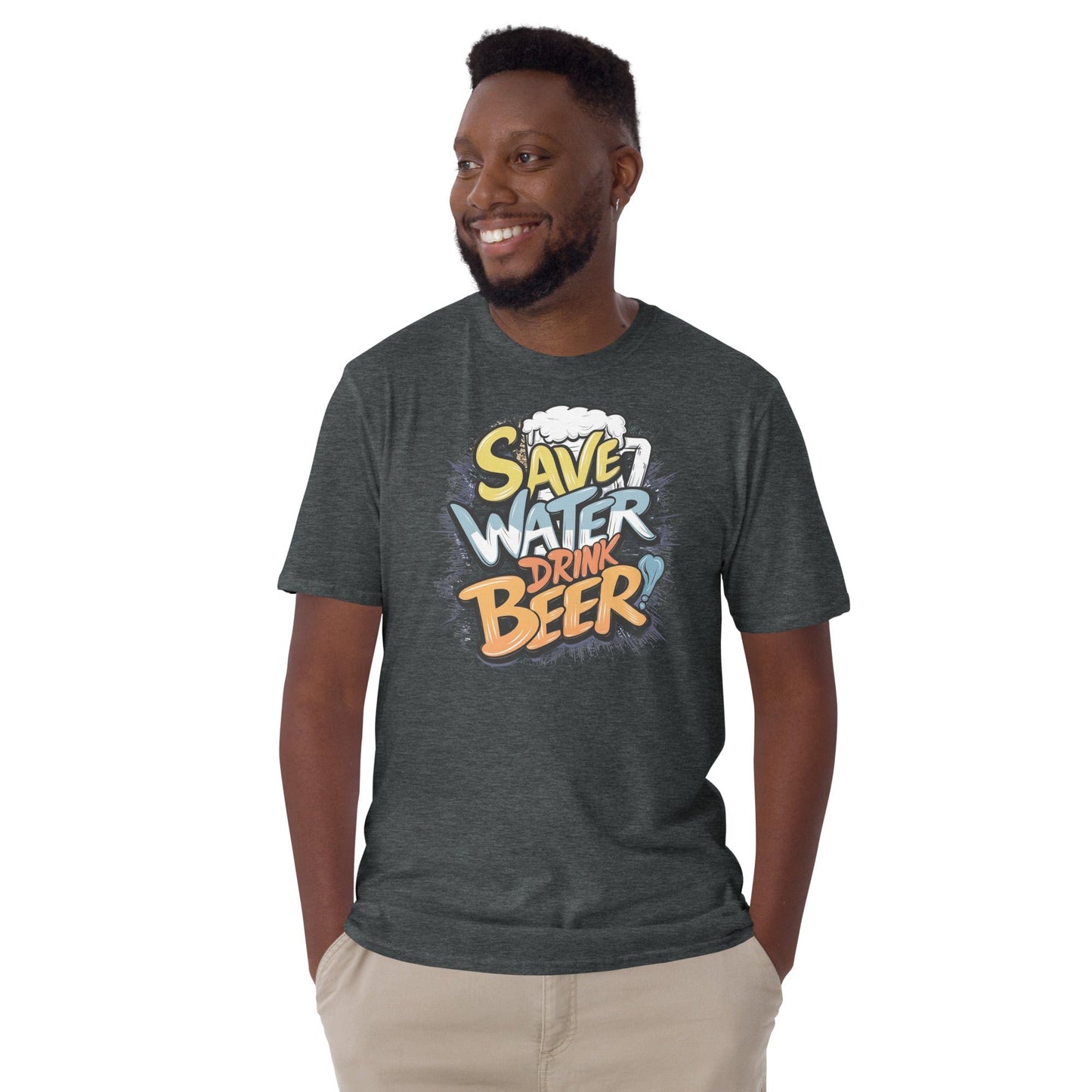 Padres Mágicos Oscuro jaspeado / S Camiseta "Save Water Drink Beer" - 100% Algodón con Diseño Divertido