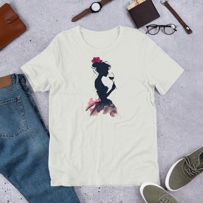 Padres Mágicos Plata / S Camiseta "Silhouette con Vino" - Elegancia y Estilo