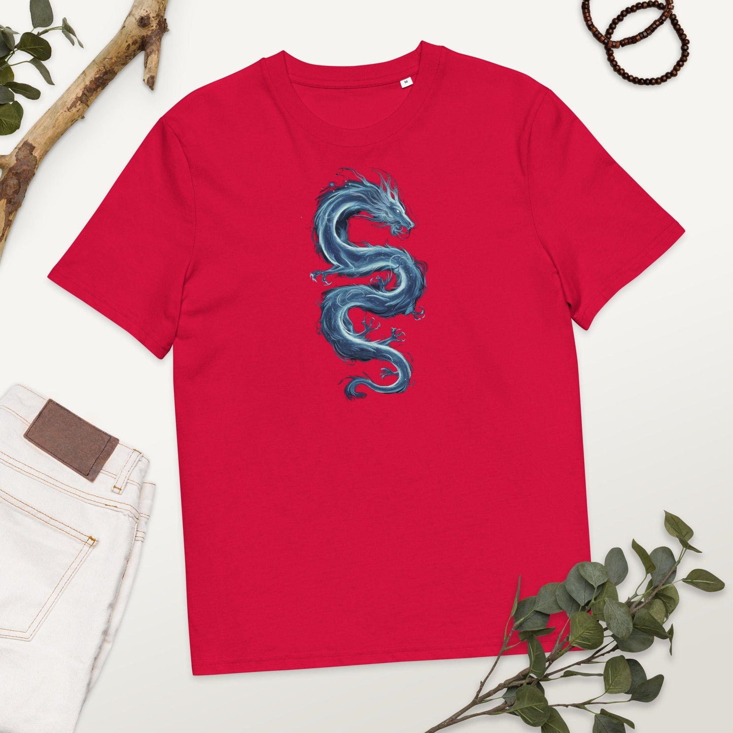 Padres Mágicos Rojo / S Camiseta "Dragón de Hielo Místico" 100% Algodón Orgánico - Para Amantes de la Fantasía y la Magia